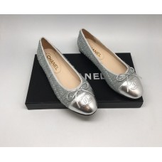 Женские брендовые  балетки Chanel Cruise комбинированные серебристый металлик  Женские брендовые  балетки Chanel Cruise комбинированные серебристый металлик